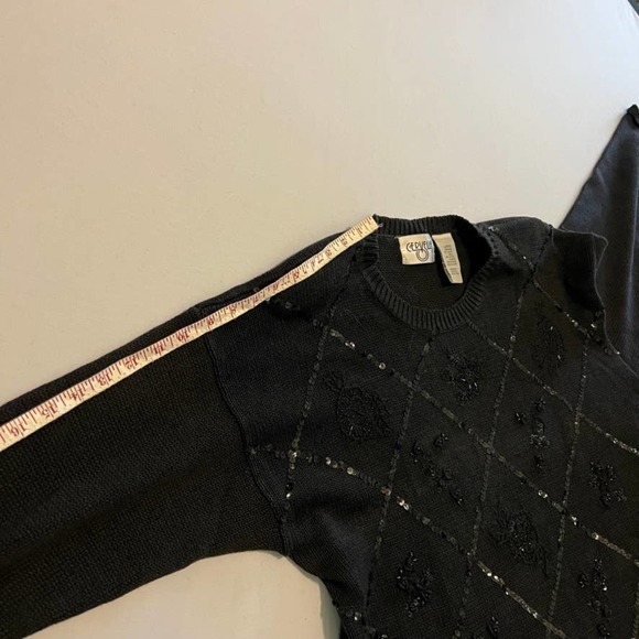 Vintage Cervelle black sequin pattern long sweater L - Picture 7 of 9